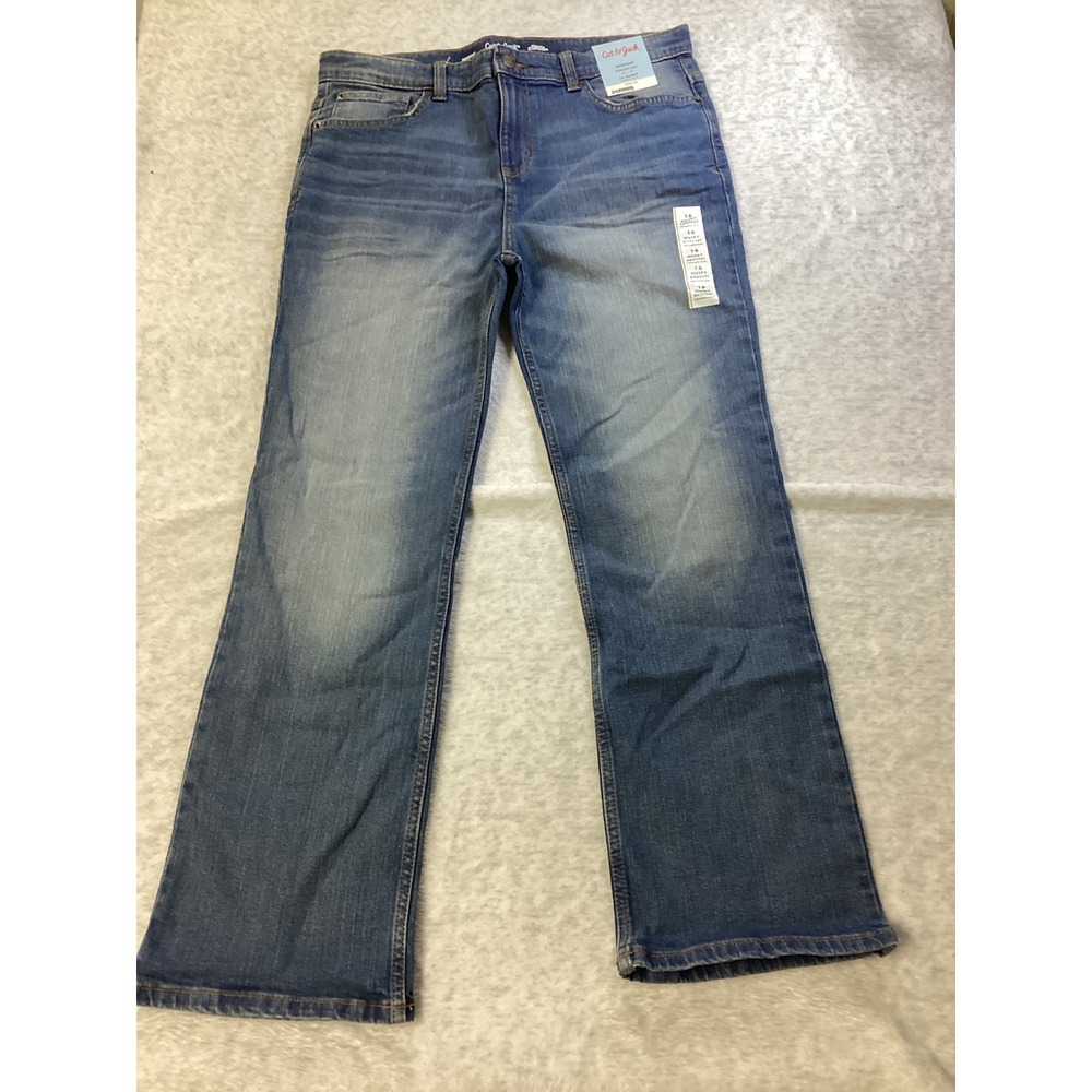 Cat & Jack Boys Size 16 Husky Bootcut Jeans Medium Wash Stretch Adjustable Waist